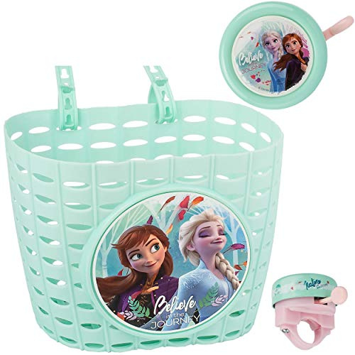 alles-meine.de GmbH 2 TLG. Set: Fahrradklingel + Fahrradkorb - die Eiskönigin - Frozen - UNIVERSAL Ding Dong - 2 Klang - Klingel für das Fahrrad/Jungen Mädchen - kleine Lenkerk..