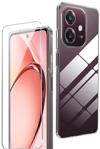 Rojeuinn Phone Case Cover for 0PPO A60 5G +1 Piece Tempered Glass, Ultra Clear Screen Protector with 9H Hardness, Soft Protective Case Anti-Drop and Dustproof - Transparent