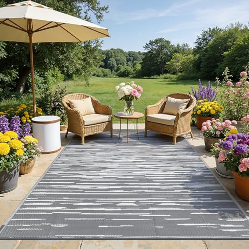 SHACOS Tapis de Terrasse Extérieur Grande Taille 270x360cm Tapis Exterieur Jardin Resistant Pluie Couverture de Pique-Nique Pliable Portable Tapis de Sol Exterieur en Plastique pour Terrasse