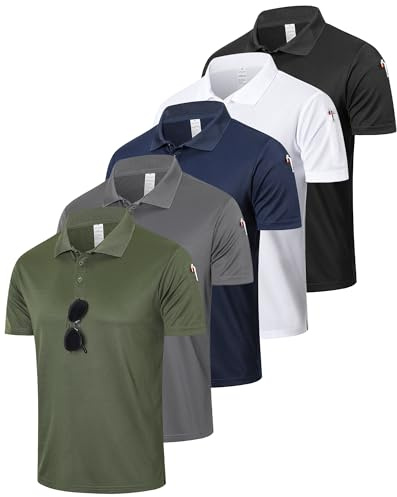 HUAKANG 5 Pack Men's Polo Shirt Short Sleeve Golf Polo Shirts Moisture Wicking Breathable Gym Sport Top for Golf Tennis Work (P533-BNG White Darkgrey-XL)