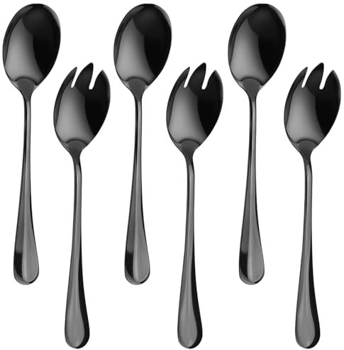 6 Pezzi Posate per Insalata Set di Posate in Acciaio Inox Cucchiaio da Insalata Posate Nere Posate Acciaio, Lavabili in Lavastoviglie, per Cucina Hotel Casa Campeggio Ristorante Picnic Festa
