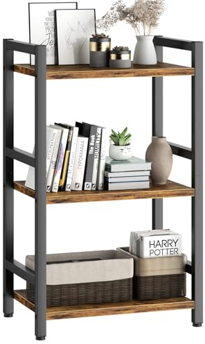 RAGIFEN Book Shelf, 3 Tier Bookcase with Steel Frame, Stable Bookshelf Narrow Book Shelves Storage Organizer for Book CD Movie, Open Book Shelves for Living Room, Home Office, Study, Rustic Brown
