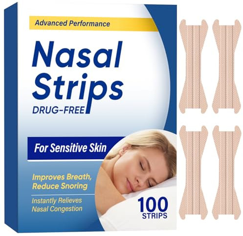 Nasenpflaster, 100 Stück Nasenstreifen gegen Schnarchen, extra starke Nasenstreifen, entlasten die Nasenschleimhaut für besseres Atmen