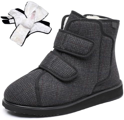 Unisexe Extra Large Ajustable Chaussures, Femme Chaussons Montants en Feutre, Hiver Chaud Bottes Diabétiques Oedème Bouffi Pied Black 38