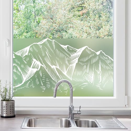 dktie Window Film Privacy Decorative Window Film White Mountain Pattern Opaque Frosted Glass Film Static Cling, No Glue, UV Protection, Privacy Protection, Anti-glare 44.5x200cm