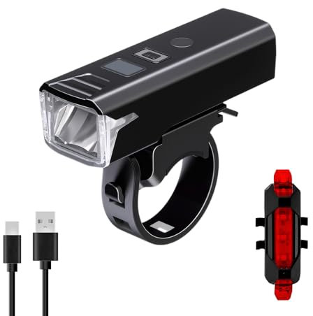 Bike Lights Set, Powerful LED USB Rechargeable Road and Mountain Cycling Light, Night Riding, Waterproof, Super Bright Bike Front Headlight and Red Back Taillight, 4 Lighting Modes Bicycle Lights