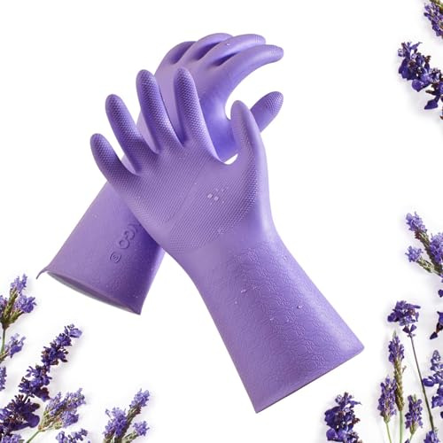VGO Guanti giardinaggio doppio strato con profumo fresco,impermeabili,antiscivolo,resistenti agli agenti chimici,facili indossare e da togliere.Durevoli,equivalenti a 5 paia normali (TP1117,Viola,L)