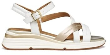 Geox Sandalo da donna D ELOWYNNE A Wedge, bianco/oro, 36 EU