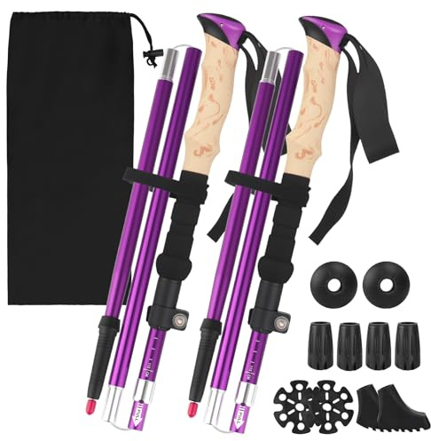WUSUPU Bastones de Trekking de Aluminio,Bastones Plegables de 115-135 cm,Bastones para Marcha nórdica,para Mujer y Hombre,Ligeros y Extensibles,con 5 Pares de Almohadillas,para Trekking y Senderismo