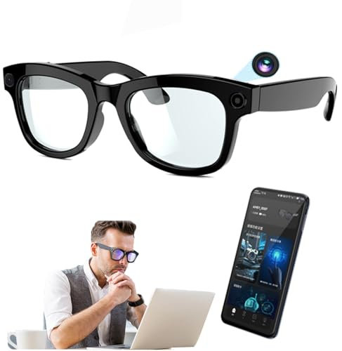 AI Smart Glasses, with HD 500W Pixels Camera & Speakers, Voice Control, WiFi and Bluetooth 5.3 Transmission, Smart Translator Glasses with App, Listen Music and Calls,A