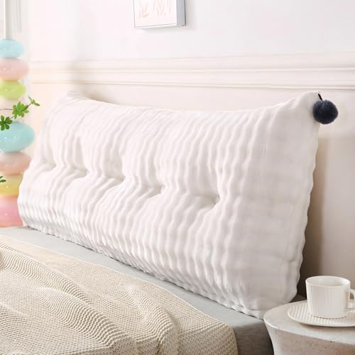 Cuscino Schienale, Cuscino Rettangolare per Testiera in Morbido Peluche Caldo con Fodera Rimovibile, Cuscino da Lettura per Letto, Cuscino Schienale Divano, Cuscino da Lettura (Bianco, 180x40x25CM)