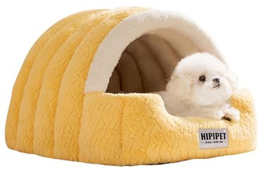 Galatée Cama para Perros, Nido Suave para Gatos con Cojín Desmontable, Cálido Refugio para Mascotas, Bonita Casa para Gatos con Base Antideslizante, Tienda De Campaña para Perros(XL, Amarillo)