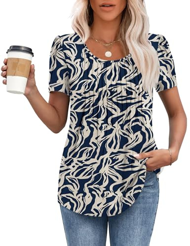 MOLERANI été T-Shirts pour Femmes décontractés T-Shirt Col Rond à Manches Courtes plissé T-Shirt Confort Amples Top