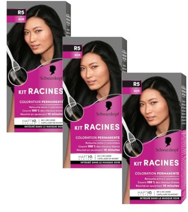 Schwarzkopf - Lot de 3 Kit Racines - Coloration Racines Cheveux Permanente - Enrichie d’une huile nourrissante - Couverture Cheveux Blancs - Retouche entre 2 Colorations - Noir R5