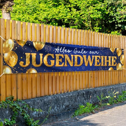 COMOOKA Jugendweihe Deko Blau Jugendeweihe Banner Groß 40 x 210 cm Gold Blau für Jugendlichen Junge und Mädchen Hängende Dekoration Wand Zaun (Blau Golden)