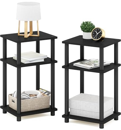 Furinno Beistelltisch mit 3 Ebenen, holz, Americano/Schwarz, 34.04 x 29.21 x 57.91 cm