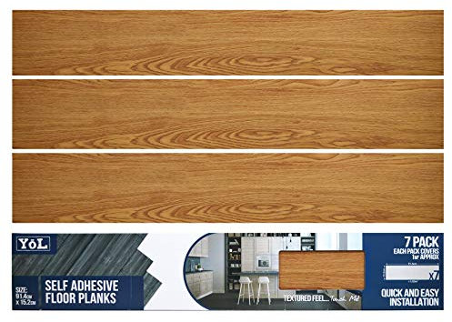 Floor Planks Tiles Self Adhesive Brown Wood Oak Vinyl Flooring Bathroom Kitchen - Pack of 7 6X36
