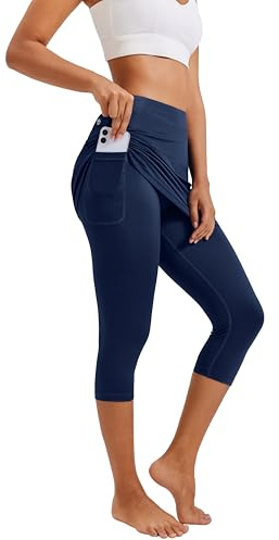 Balancora Gonna Sportiva da Donna per Corsa, Tennis, Hockey - Attillata Capris da Palestra 3/4 Pantaloni da Yoga con Tasche e Jack per Cuffie