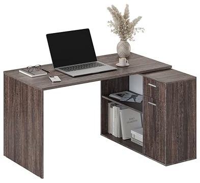 RICOO Eckschreibtisch mit Stauraum Braun Vintage Wenge 83-VW L Form Schreibtisch mit Schubladen 136x101x75 cm Computertisch Bürotisch PC Tisch Ecke Winkelschreibtisch Schreibtische Holz