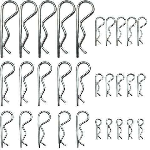 Jongdari Cotter Pins, 30 Pcs Zinc Plated Spring Fastener Assortment Kit, Heavy Duty Cotter Hairpin for Hitch Pin Lock Systems, Multiple Sizes M1.6 - M3.5, Silver