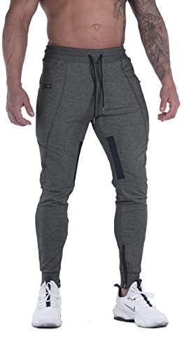 FIRSTGYM Mens Joggers Sweatpants Slim Fit Workout Training Thigh Mesh Gym Jogger Pants with Zipper Pockets Dark Grey
