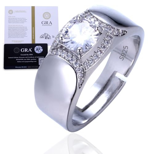 HALUKAKAH Bague en Argent Sterling avec Pierre de Moissanite de 1/2 Carat et Certificat,Bijou de Luxe de 2,0ct,Taille Ajustable,Cadeau Intemporel pour Mari,Petit Ami,Anniversaire,Anniversaire,Mariage