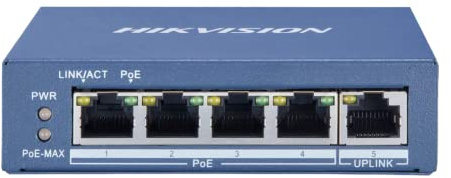 Hikvision - Hikvision 5 Ports Switch ~ 4 Gigabit PoE Ports ~ 1 RJ45 Gigabit Network Switch Port - DS-3E0505P-E/M