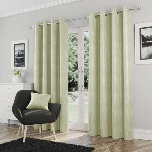Förbättrad levande Goodwood öljett gröna gardiner för sovrum med subtilt vågmönster – 117 x 137 cm (46 x 54 tum) – brusreducerande termiska gardiner för sovrum – 2 x gardinpaneler