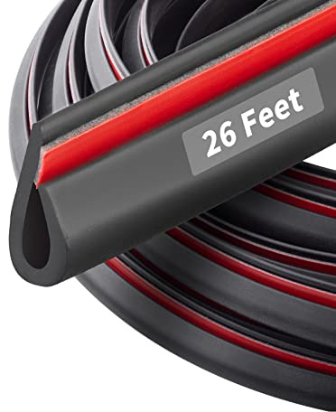 26 Feet Rubber Edge Trim Weather Stripping, BISOTHAI Self-Adhesive Rubber U Channel Edge Trim for Car Doors, Hatches, and Glass, Steel Plates, Easy Cut to Size(Black)