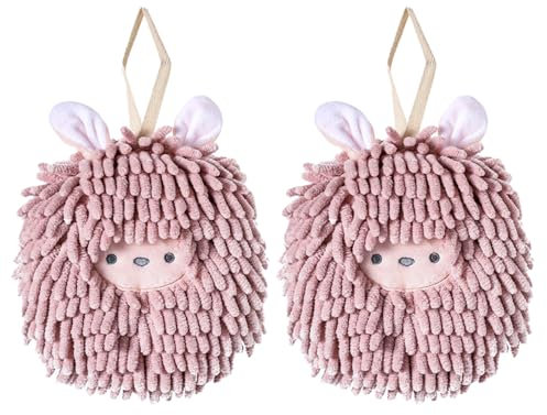 2er-Pack Mikrofaser-Hängehandtücher, super saugfähig und schnell trocknend, weiche Plüschhandtücher mit Aufhängeschlaufen für Bad und Küche (Rosa)