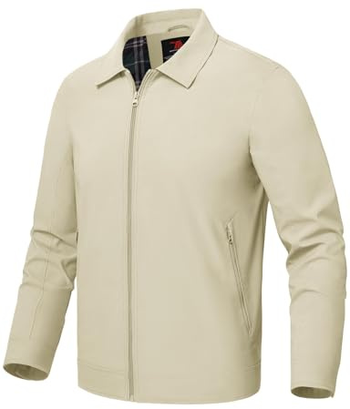 Rdruko Chaquetas de verano para hombre, ligeras, inteligentes, informales, ligeras, cazadoras para exteriores, abrigo cortavientos fino con bolsillos con cremallera, beige, XXL