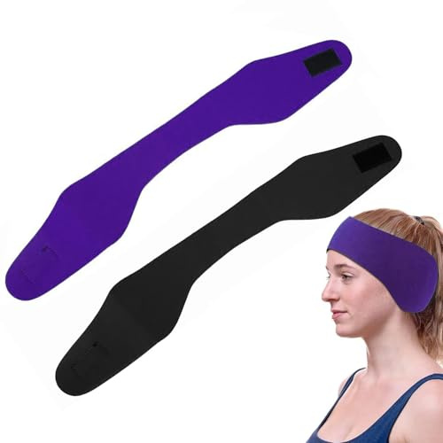 2 stycken simpannband, öronskydd pannband för vuxna för kvinnor och män, elastiskt neoprenhårband, vuxna simning öronpannband (lila svart, M)