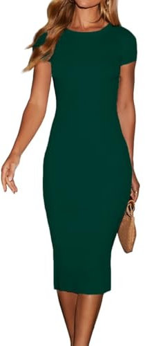LACOZY Women's 2025 Summer Bodycon Sundresses Casual Short Sleeve Crewneck Midi Dress Knit Long Ribbed Dresses Green L