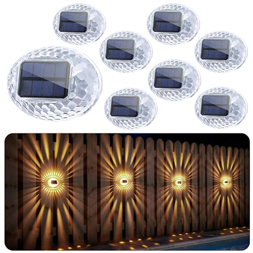 AGPTEK Solcellslampor, 360° helt genomskinliga staketlampor, vägglampa med sned solpaneldesign, IP65 vattentät och mångsidig trädgård för utomhusdekoration, varmvit, 8 st