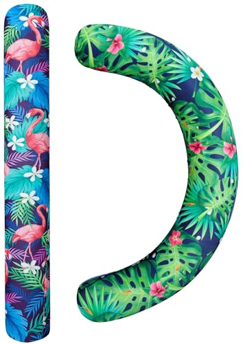 Inflatable Swimming Noodles Set - 2 Pack Fabric Covered Pool Floats for Adults, Pool Noodles Curved Swimming Pool Float for Summer Beach Pool Party Games Vacation Sea Beach Lake (Flamingo & Green)