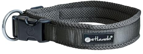 Petlando Mesh Hundehalsband – leicht, atmungsaktiv, weich mit Mesh gepolstert, stufenlos verstellbar, robust & strapazierfähig mit O-Ring – Halsband Hund S 40-45cm, Schwarz