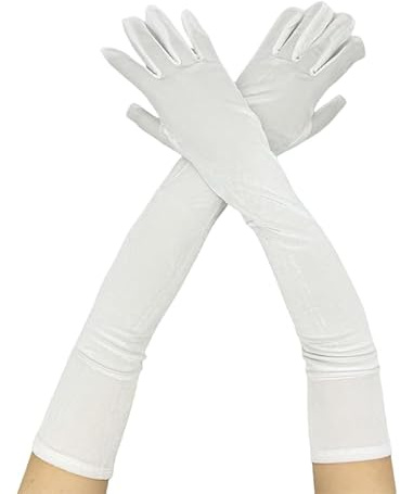WANYI Handschuhe Lang 1 Paar Handschuhe Damen Elegant Brauthandschuhe Samt Velvet Verdickung Abendhandschuhe 1920er Retro Gloves 53cm für Abschlussball Hochzeit Opera（Weiß）