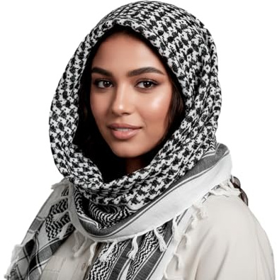 BRICOMIRAS Pañuelo palestina para hombres y mujeres | Bufanda palestina blanca y negra desierto Shemagh 110x110cm | Bufanda palestina hombre y mujer