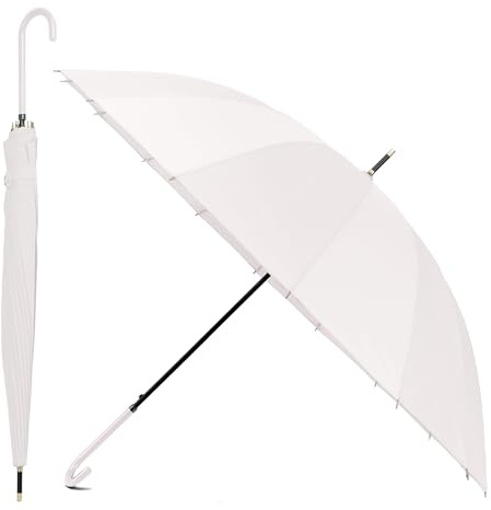 DH DREAMER HOME Paraguas Largo Clásico Grande Automático y Resistente al Viento (Blanco 16 Varillas Mango Fino)