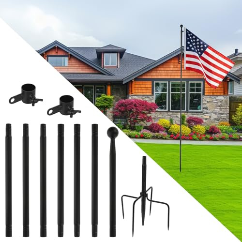 10 FT Flag Pole in Ground, Heavy Duty Flag Pole Holder for Outside House with 5 Pronges Base, Extra Thick Flag Pole Kit for Yard Outdoor Garden Decor Residential Commerical(1 Pack,without Flag)