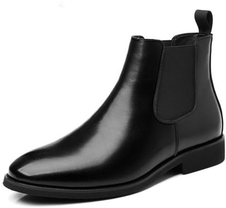 Amtopiyo Stivaletti Chelsea alla caviglia da uomo, punta tonda, slip-on in finta pelle, nero, 42 EU