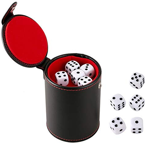 GWHOLE Würfelbecher Leder Set mit 10 Würfel für Würfelspiele, Schwarz