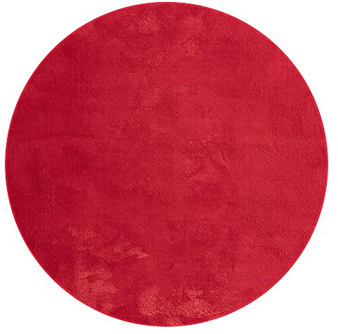 Mia's Teppiche Olivia Wohnzimmer/Schlafzimmer Teppich - waschbar - 200 cm Rund, Rot
