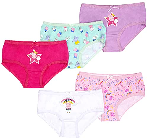 Peppa Pig - Mutandine per Bambine - Slip di Cotone Morbido - Pantaloni per Bambine Confezione da 5 con 5 Disegni Diversi - Rosa - età 4-5