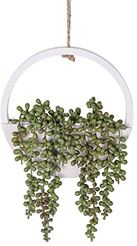 Floweroyal 1St Künstliche Sukkulenten Hängepflanzen 12,2 Zoll Gefälschte Perlenkette im Topf mit 8,3 Zoll Schlüsselband für Wanddekoration im Innen- und Außenbereich.