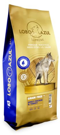 Pienso para Perros sin Cereales de Pollo Fresco y Pavo - Comida Natural e Hipoalergénica para Perros Adultos - Alimento Completo y Digestible - 12kg Lobo Azul Adult Chicken & Turkey
