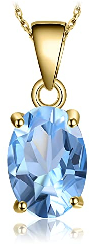 JewelryPalace Oval 2.1ct Echt Topas Birthstone Solitär Kette Anhänger, Schmuck Set mit Blauer Stein, Halsketten Damen Silber 925 Collier Edelstein Mädchen, Ketten für Frauen Geschenk Vergoldet 45CM
