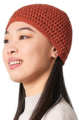 CHARM Sombrero Hombre Kufi Gorro de Punto - Gorro Crochet Algodón para Oración Verano Hecho A Mano Naranja Marrón Oxidado M