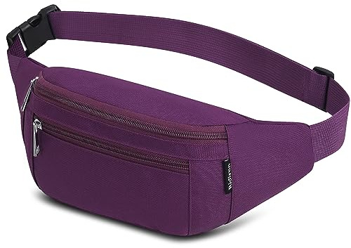 Bumbags Waist Fanny Packs for Men Women Fashion Bum Bag with Adjustable Belt for Sport Running Hiking Jogging Travel Cycling Walking Dog Boys Ladies (Purple)