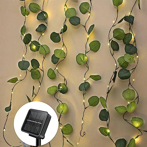 himmel Solar Lichterkette Aussen, Eukalyptus Künstliche Lichterkette 100 LEDs Balkon Dekoration Licht 10m Wasserdicht Solar Powered Girlande Lichterkette Outdoor für Garten, Bäume, Terrasse